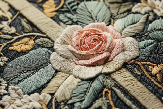 Zbliżenie haftu kwiatowego